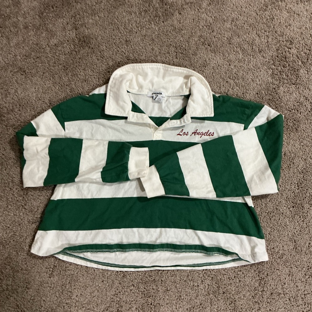 Tilly's Green and White Striped Crop Top - Picture 2 of 3